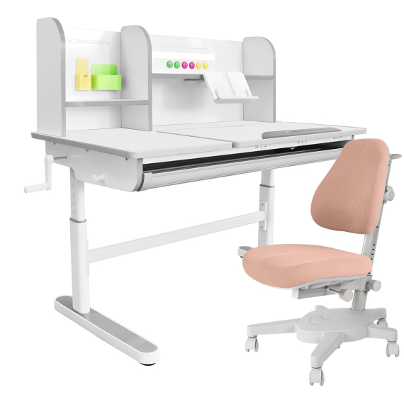 Комплект Kinderzen Gaudi Plus парта + кресло белый/серый cо светло-розовым креслом Anatomica Armata