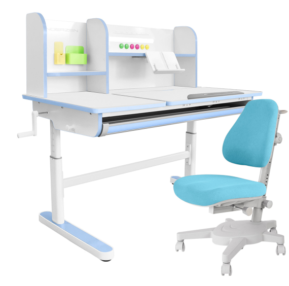 Комплект Kinderzen Gaudi Plus парта + кресло белый/голубой cо светло-голубым креслом Anatomica Armata
